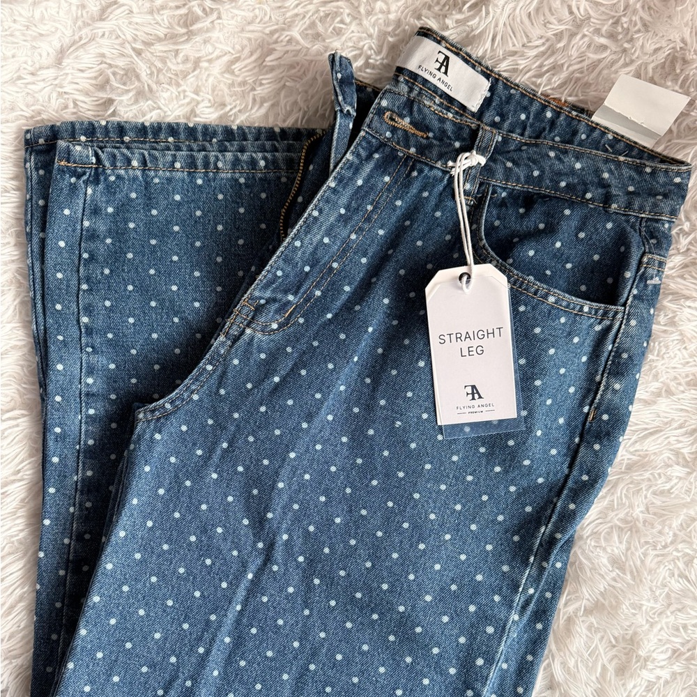 Blue Polka Dot Straight Leg Jeans